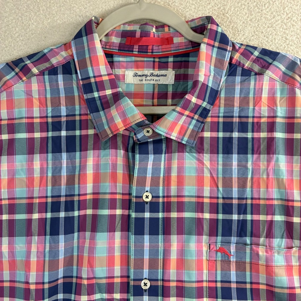 Tommy Bahama Siesta Key Button Shirt Men 3XLB Multicolor Plaid Stretch Summer